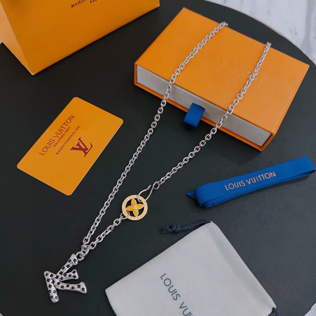 Louis Vuitton Silver 'LV' Charm Necklace